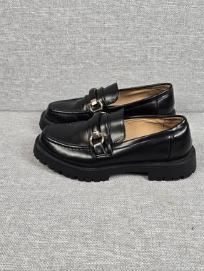 ZARA Lug Sole Gold Bit Buckle Loafers Black Womens Sz 38/ 7.5 US